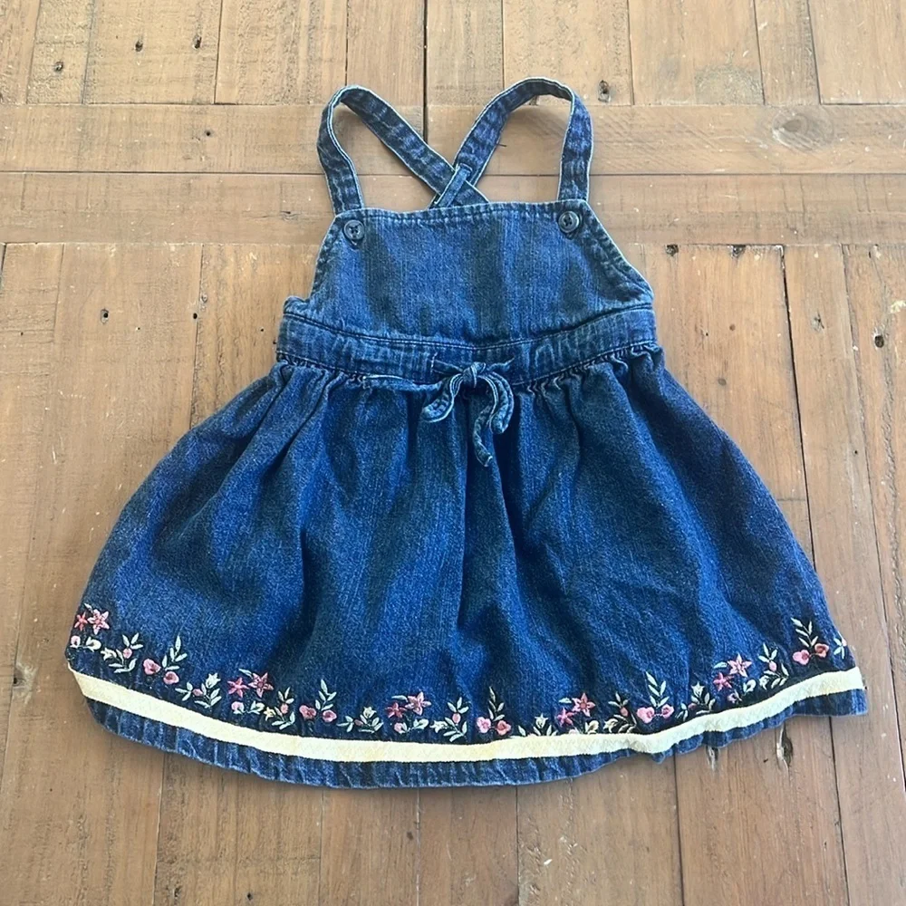 Gymboree vintage floral embroidered denim jumper dress